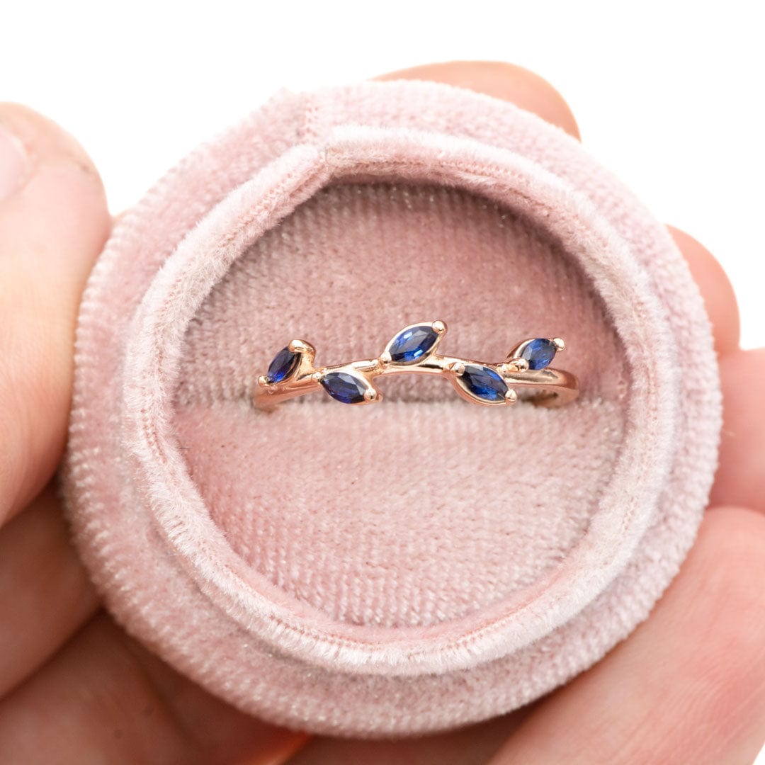 Blue Sapphire or Ruby Phyliss Band - Delicate Leaf Ring Stacking Anniversary Ring Ring by Nodeform