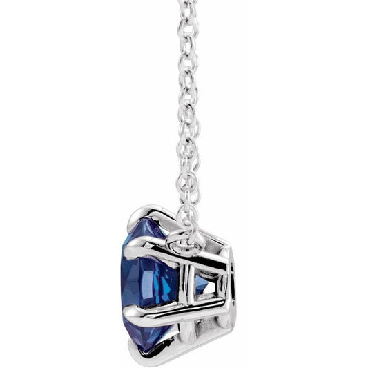 Round Lab-Grown Blue Sapphire Six Prong Set Pendant Necklace