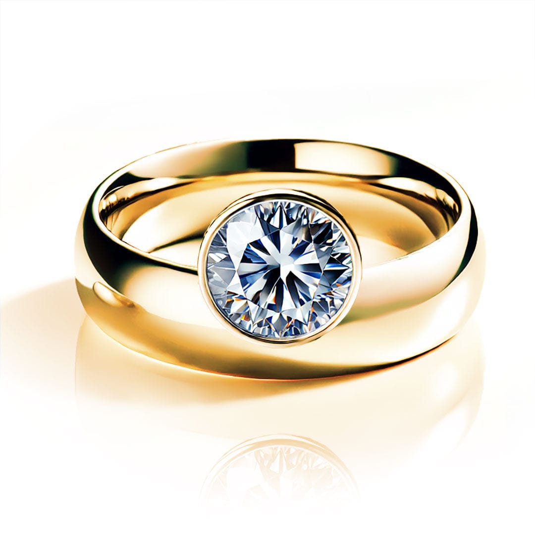 Olga Ring - Round Moissanite Offset Full Bezel Chunky Solitaire Engagement Ring 14k Rose Gold Ring by Nodeform
