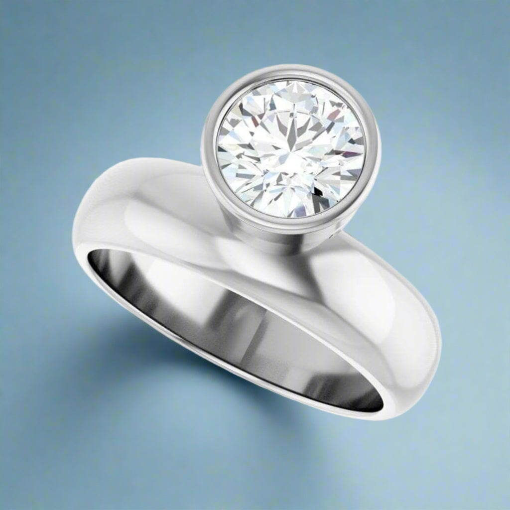 Olga Ring - Round Moissanite Offset Full Bezel Chunky Solitaire Engagement Ring Ring by Nodeform