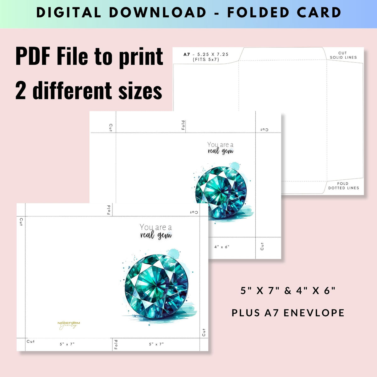 digital download image for You are a real gem | Watercolor Round Teal Sapphire Greeting Card