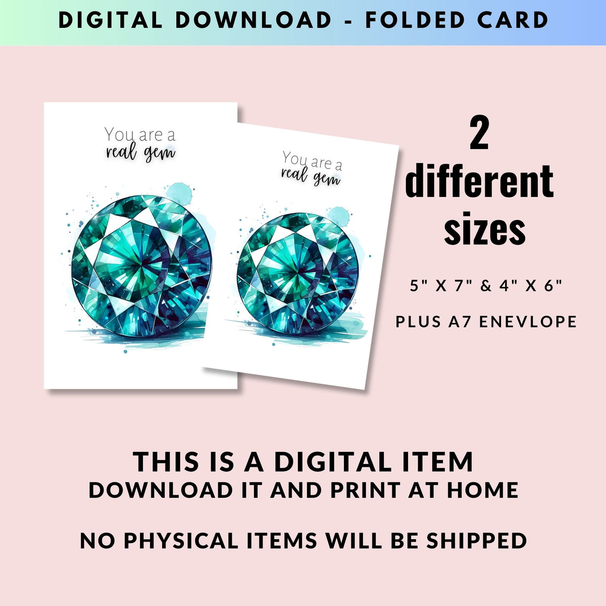 2 sizes of You are a real gem | Watercolor Round Teal Sapphire Greeting Card