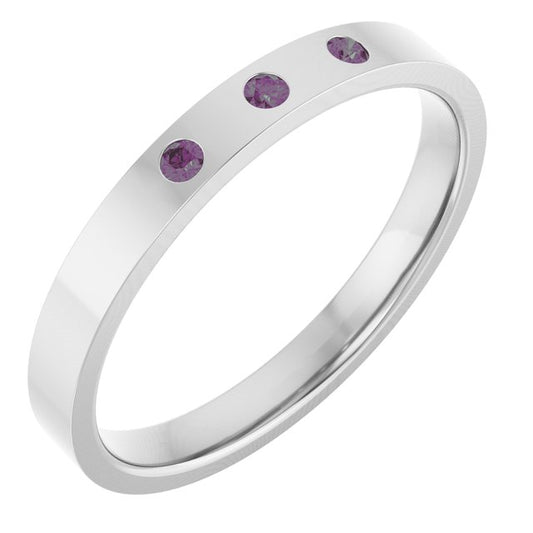 Sia Ring in gold by Nodeform - Narrow 2.5mm wide 3 Alexandrite Flush Set Flat Wedding Band