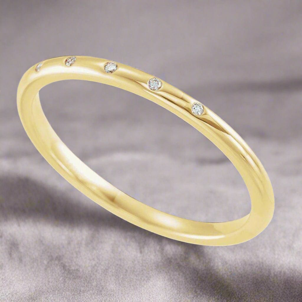 Skinny Thin Wedding Band With 5 Flush Set tiny Diamonds Ring by Nodeform