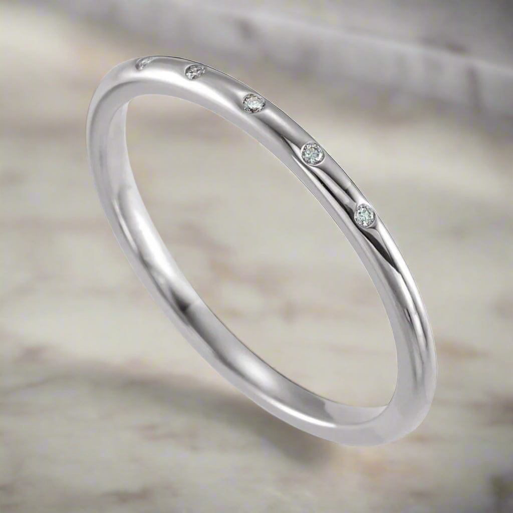 Skinny Thin Wedding Band With 5 Flush Set tiny Diamonds Ring by Nodeform