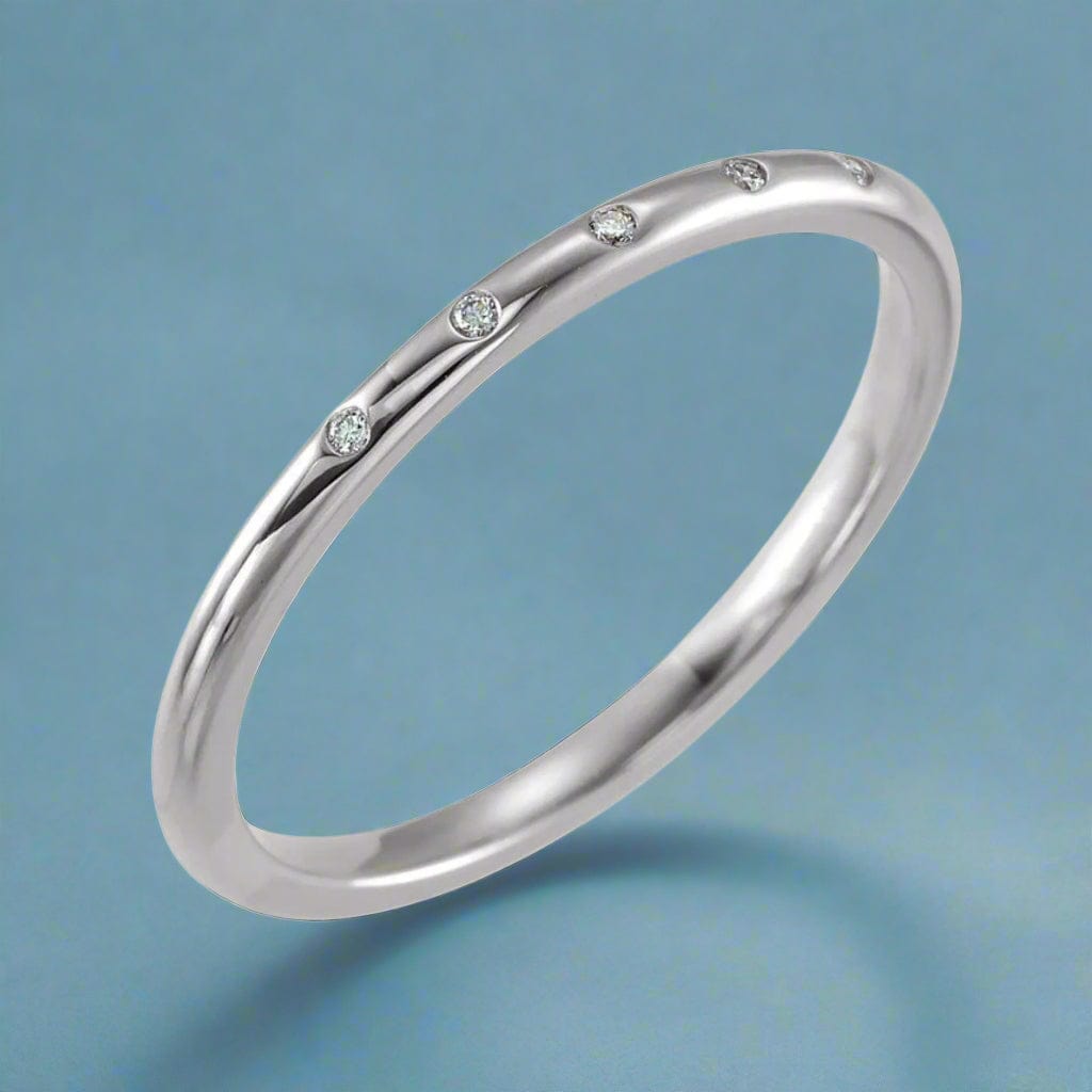Skinny Thin Wedding Band With 5 Flush Set tiny Diamonds Ring by Nodeform