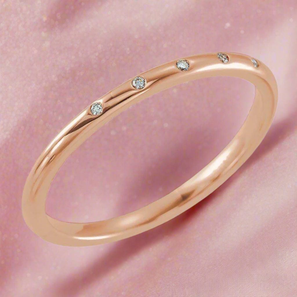 Skinny Thin Wedding Band With 5 Flush Set tiny Diamonds Ring by Nodeform