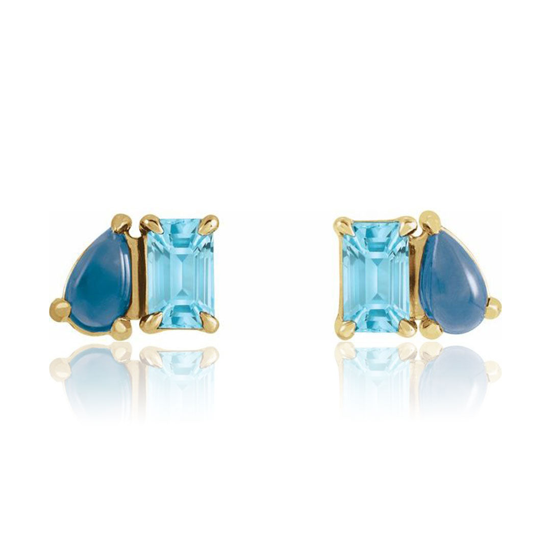 Sky Blue Topaz & Natural London Blue Topaz Two-Stone Gold Stud Earrings