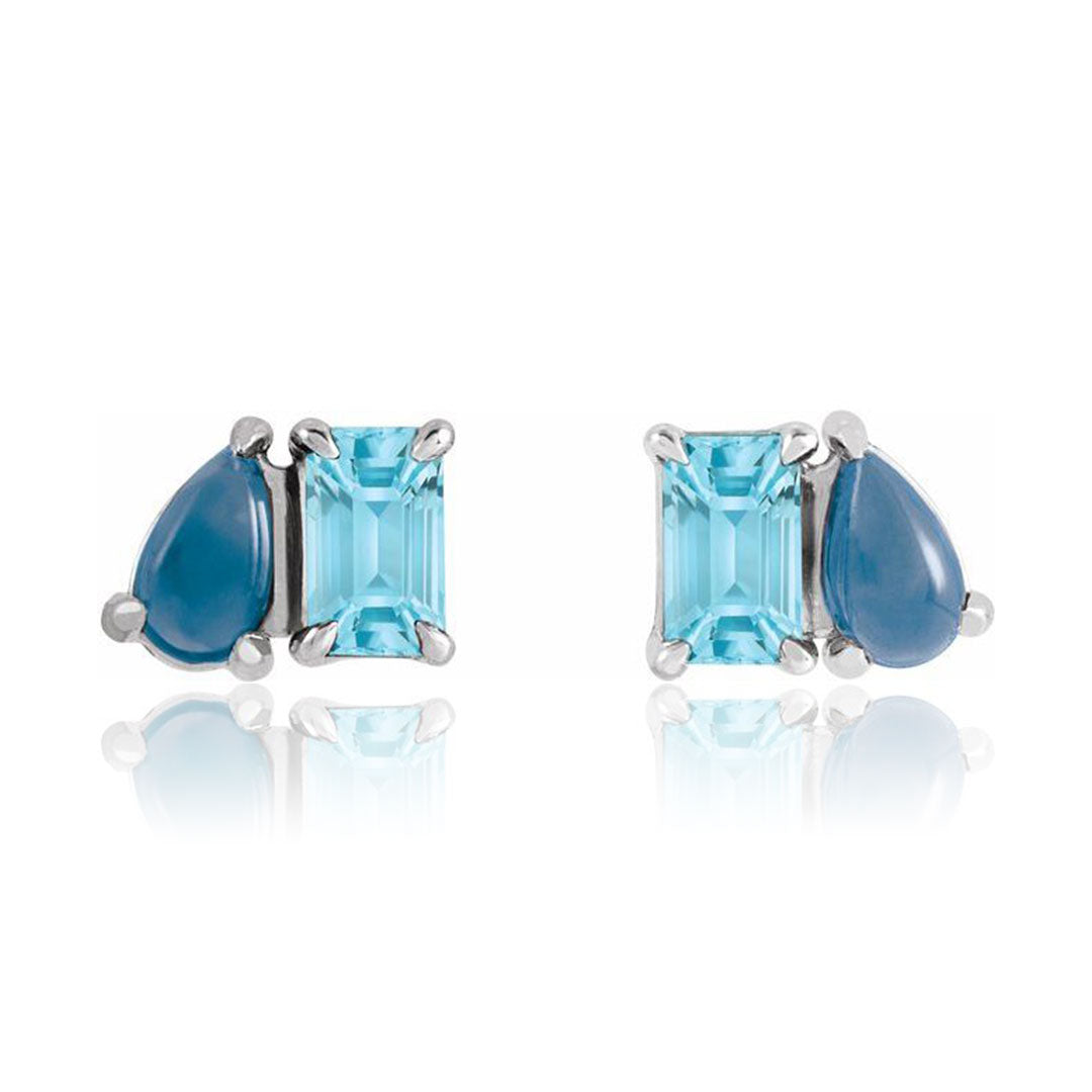 Sky Blue Topaz & Natural London Blue Topaz Two-Stone White Gold Stud Earrings