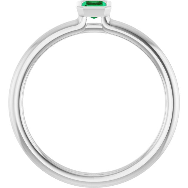 side view of Step Cut Emerald Stacking Bezel Set Solitaire Promise Ring