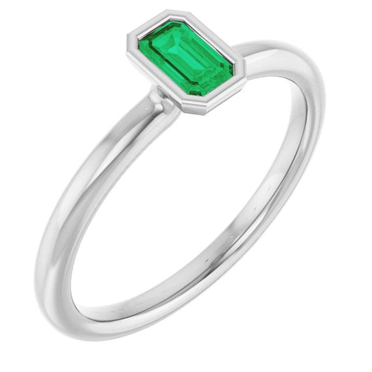 Step Cut Emerald Stacking Bezel Set Solitaire Promise Ring