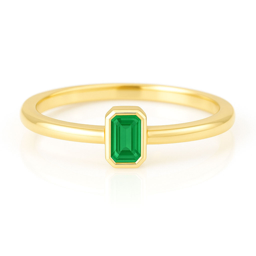 Step Cut Emerald Stacking Bezel Set Solitaire Promise Ring