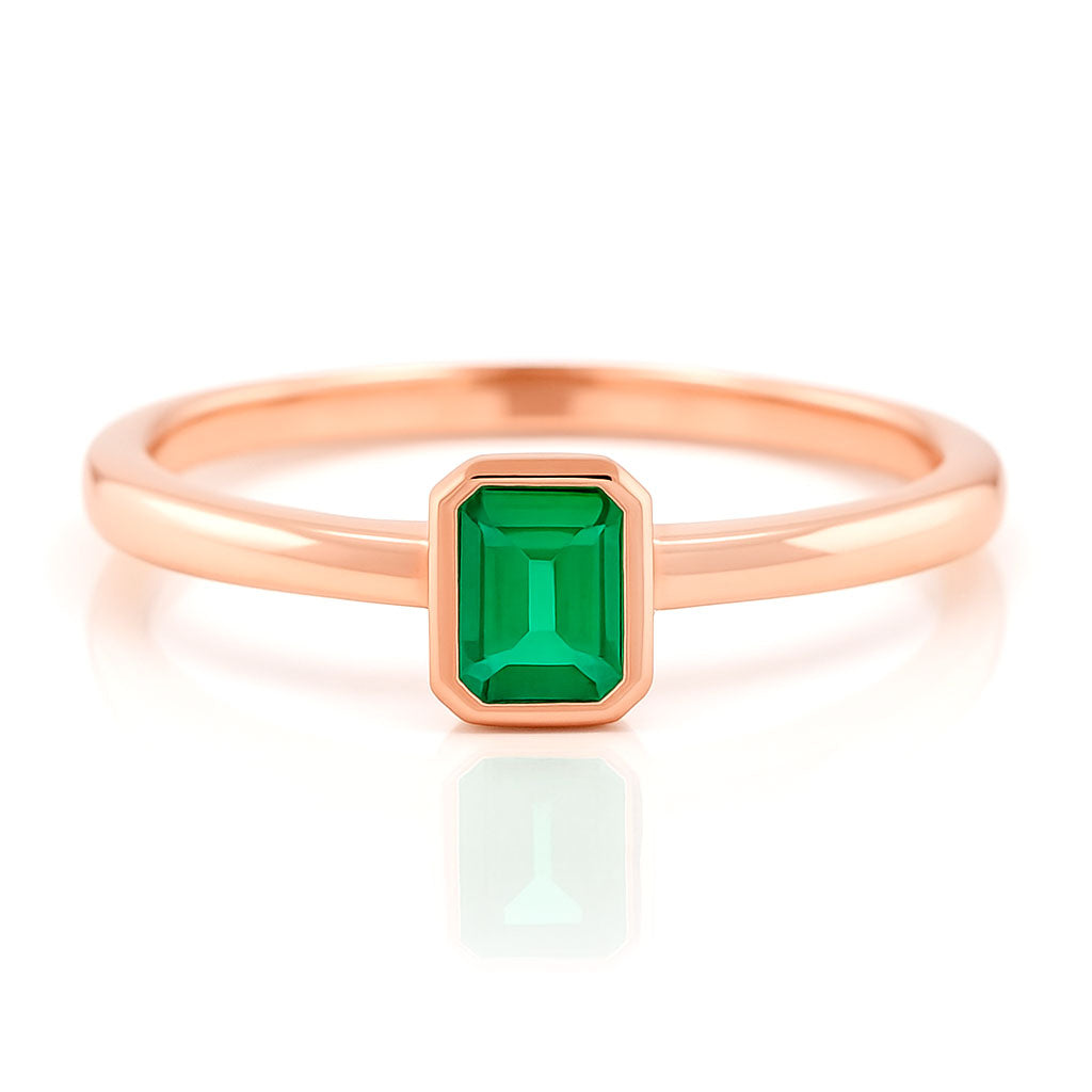 Step Cut Emerald Stacking Bezel Set Solitaire Promise Ring