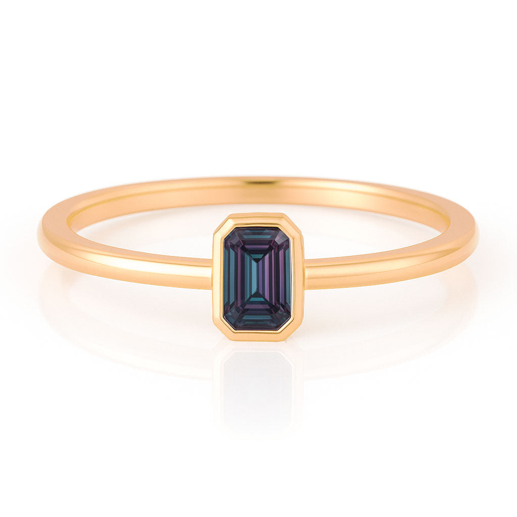 Alexandrite emerald cut stacking ring in rose gold front