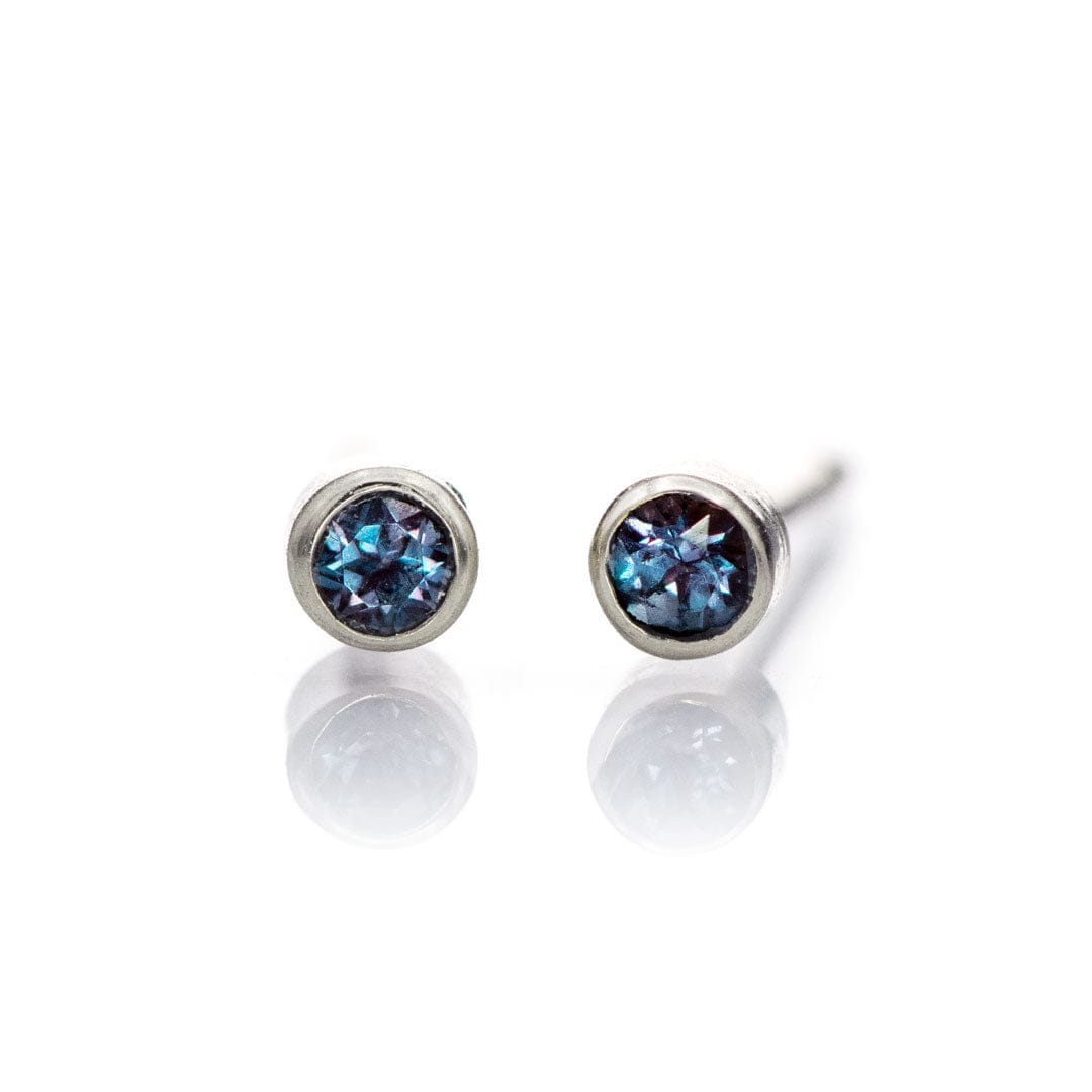 Tiny Alexandrite Bezel Set 14k Gold or Platinum Stud Earrings 14k White Gold Earrings by Nodeform