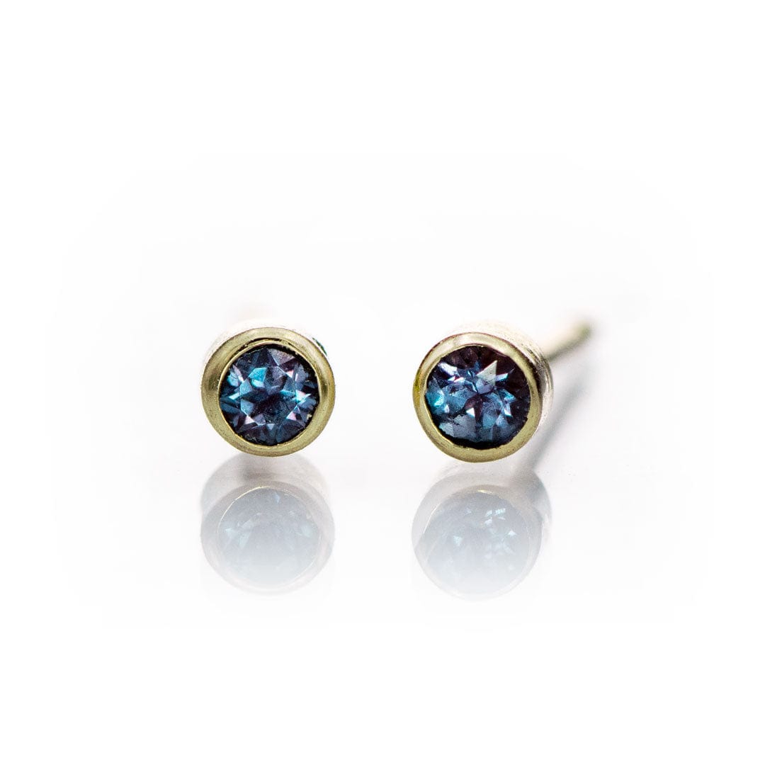 Tiny Alexandrite Bezel Set 14k Gold or Platinum Stud Earrings 14k Yellow Gold Earrings by Nodeform