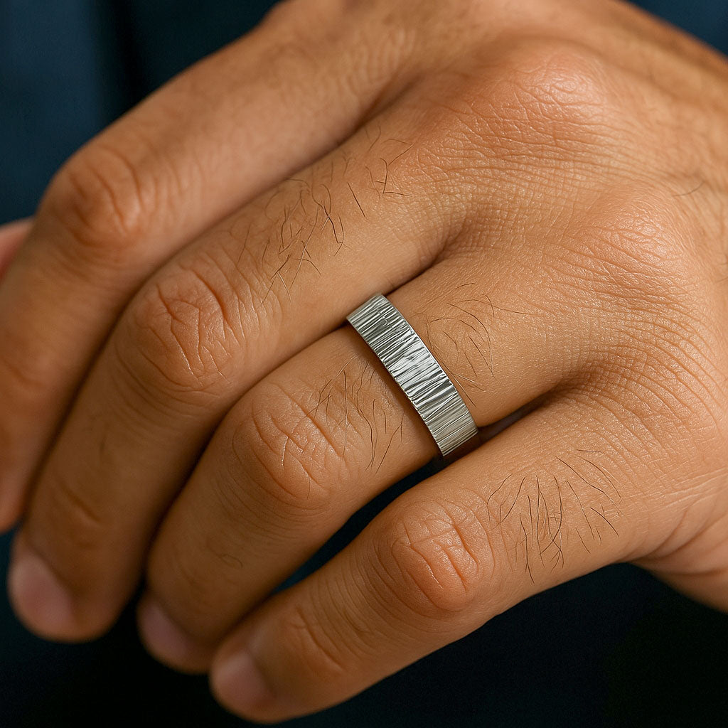 6mm Wide Tree Bark Textured Flat Comfort-fit Men's Wedding Band