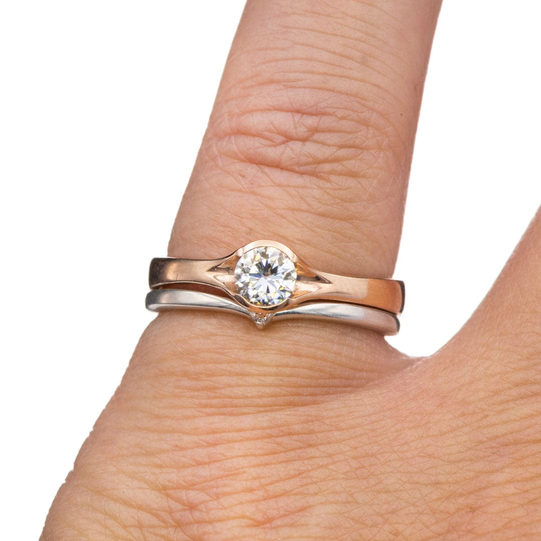 Round Light Gray Moissanite Half Bezel Fold Solitaire Rose Gold Engagement Ring, Ready to Ship Ring Ready To Ship by Nodeform
