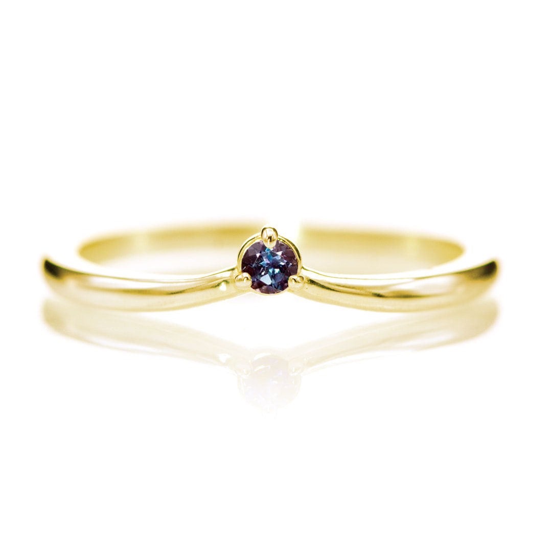 Alexandrite chevron curved shadow Velma wedding band in gold front view