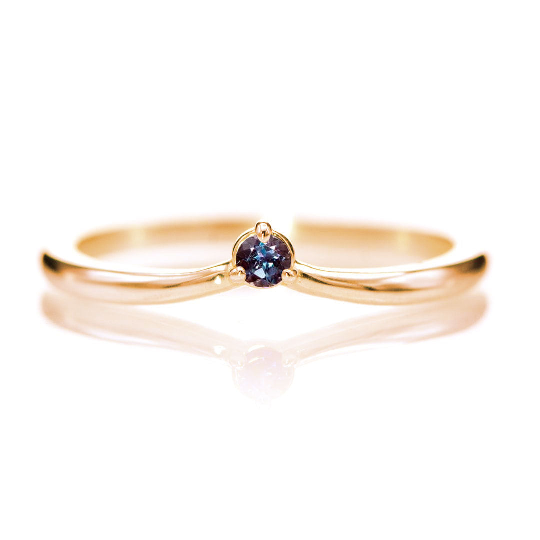Alexandrite chevron curved shadow Velma wedding band in rose gold front view