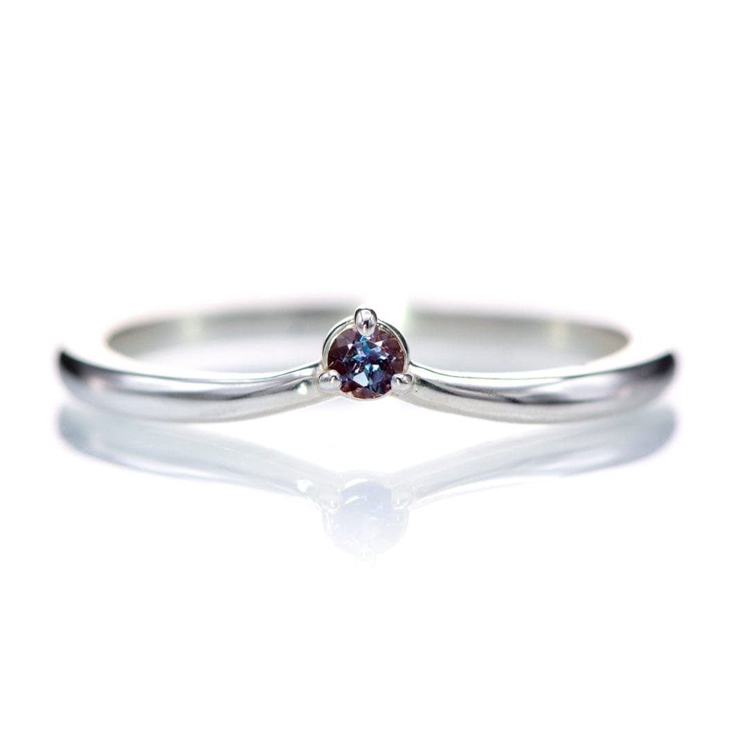 Alexandrite chevron curved shadow Velma wedding band in white gold front view
