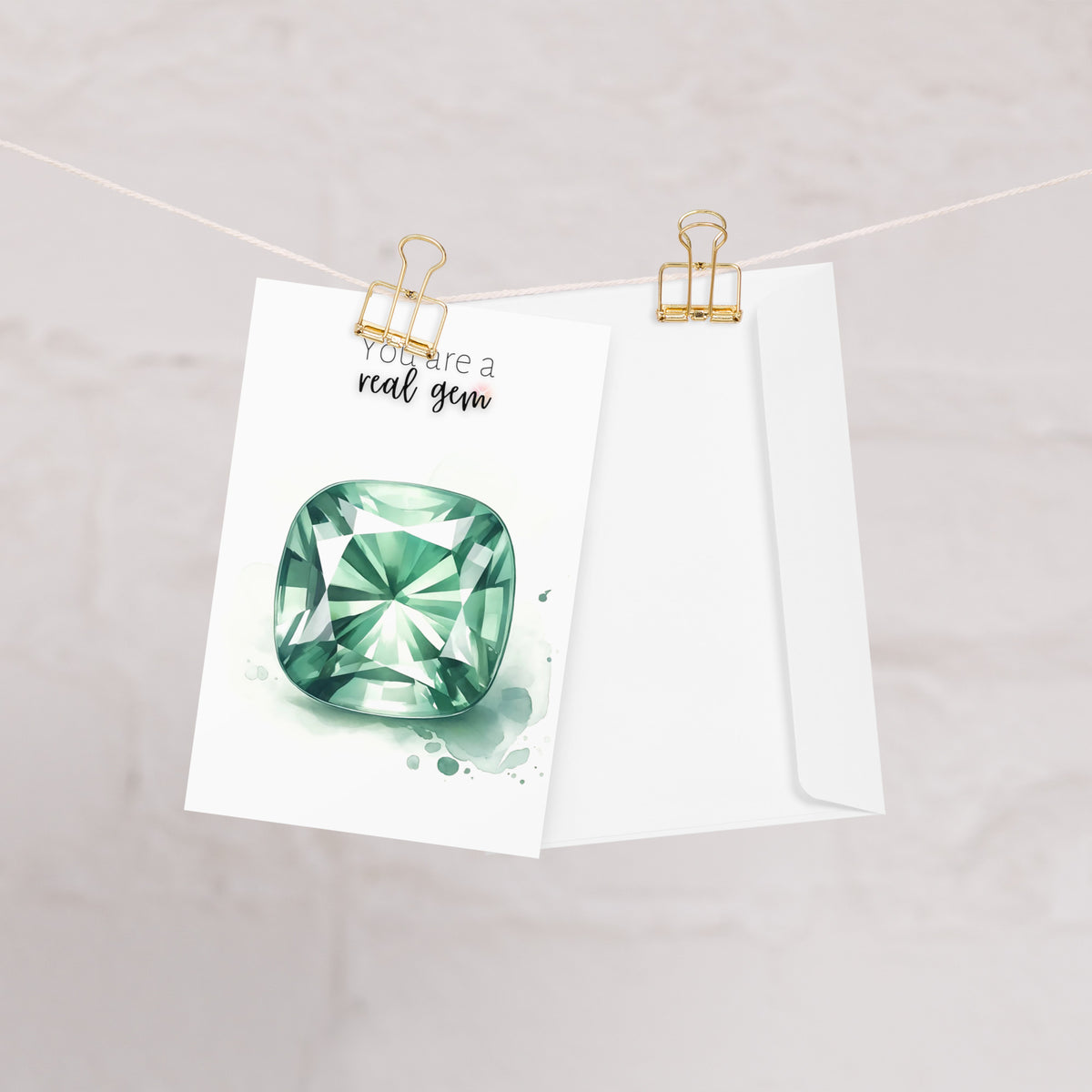 You are a real gem Watercolor Cushion Green Sapphire Greeting Card with envelope