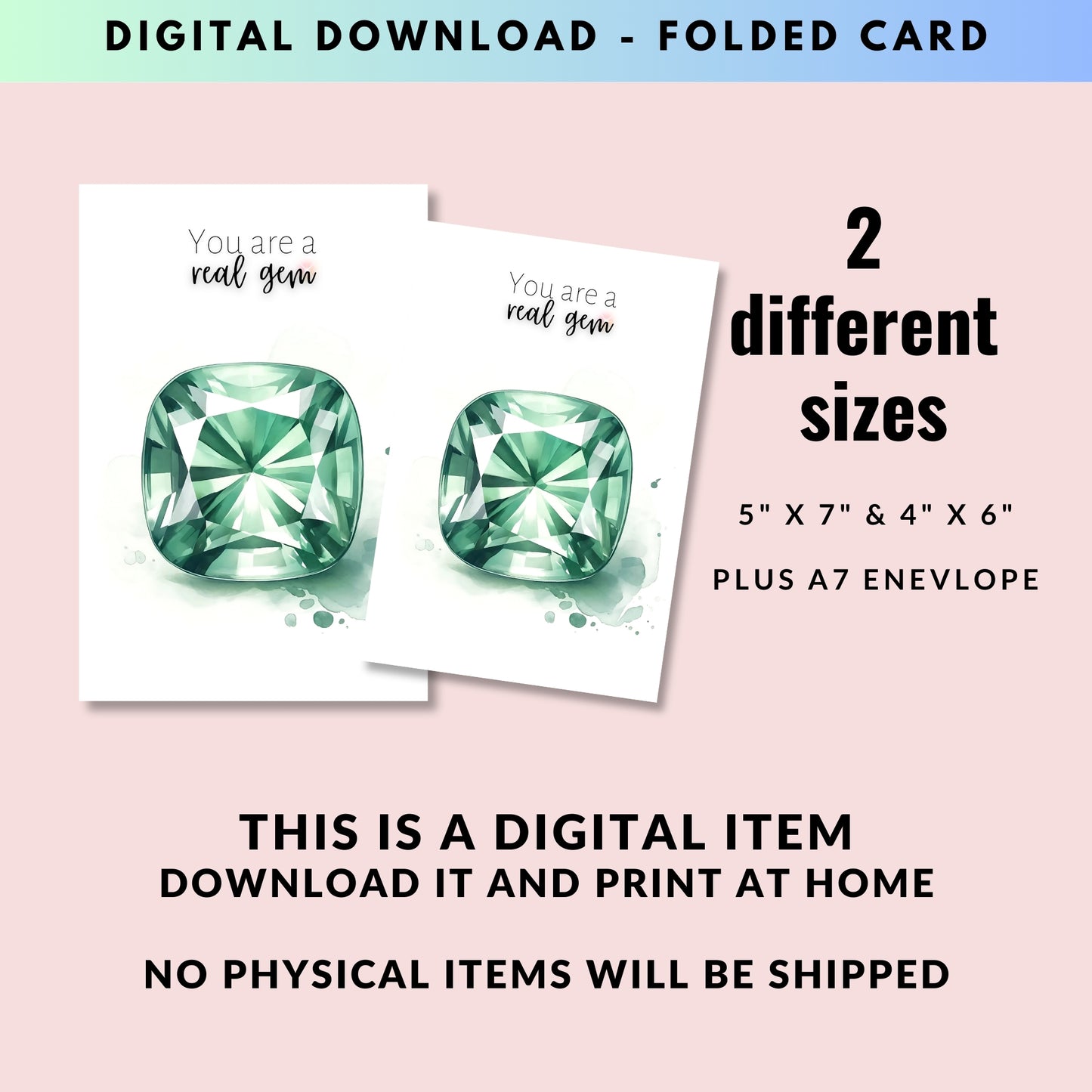 digital size of Watercolor Cushion Green Sapphire Greeting Card