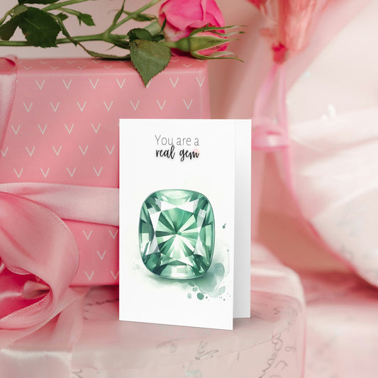 birthday party with You are a real gem | Watercolor Cushion Green Sapphire Greeting Card