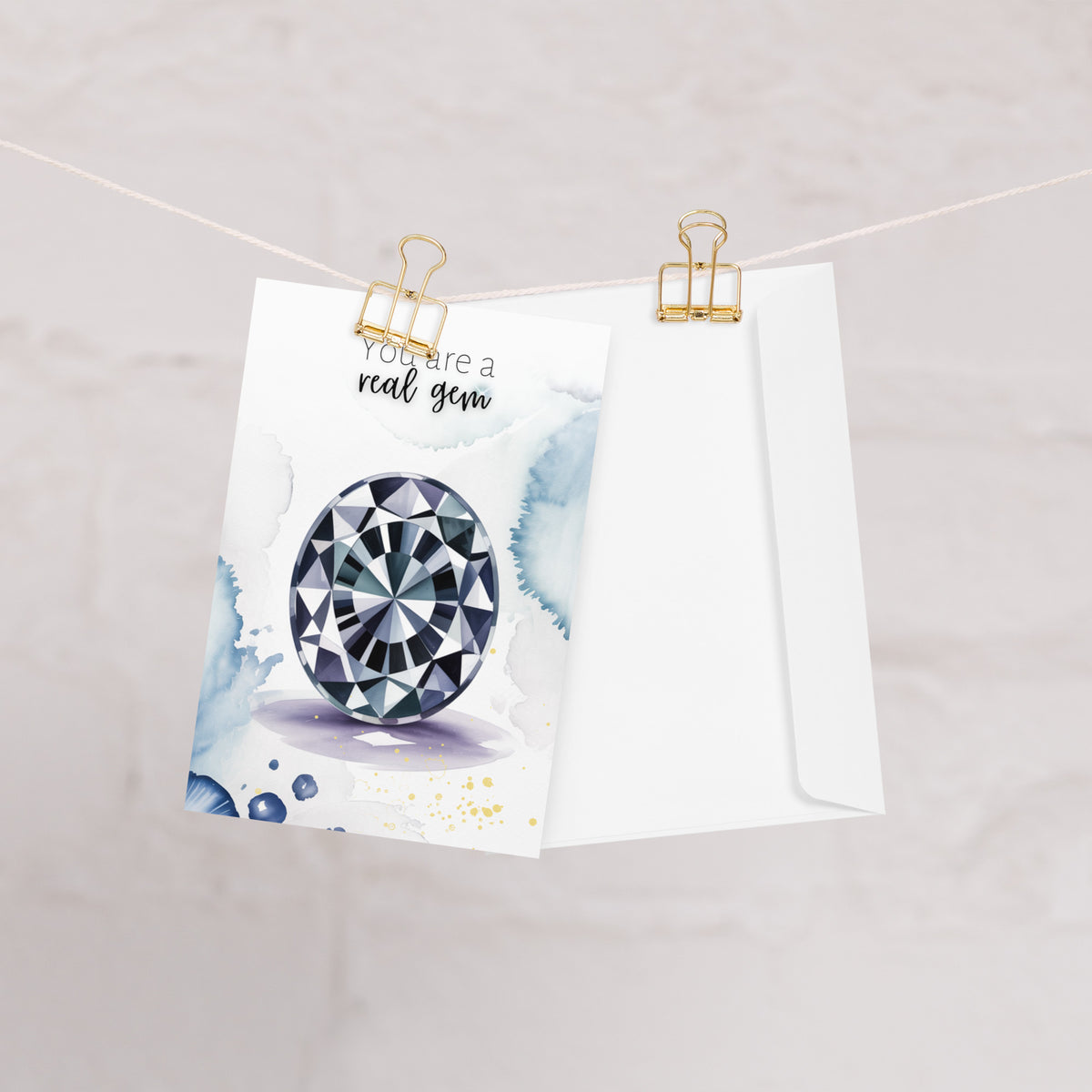 Greeting card with an oval Spinel Gemstone illustration and text 'You are a real gem' on a white background.