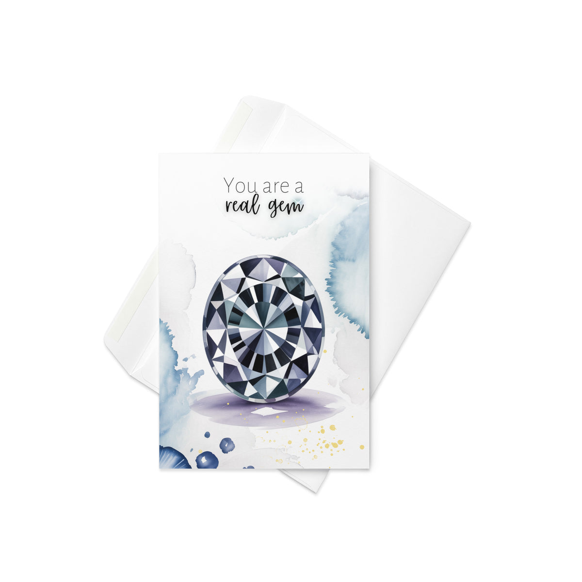 Greeting card with an oval Spinel Gemstone illustration and text 'You are a real gem' on a white background
