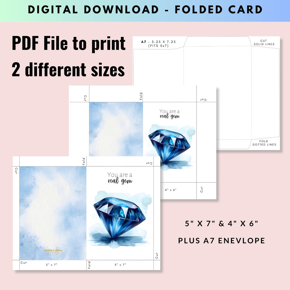 You are a real gem | Watercolor Round Blue Sapphire Greeting Card