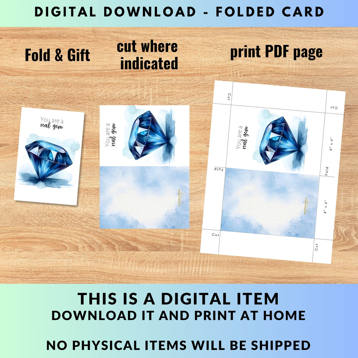 You are a real gem | Watercolor Round Blue Sapphire Greeting Card