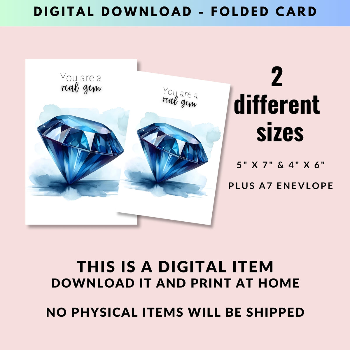 You are a real gem | Watercolor Round Blue Sapphire Greeting Card