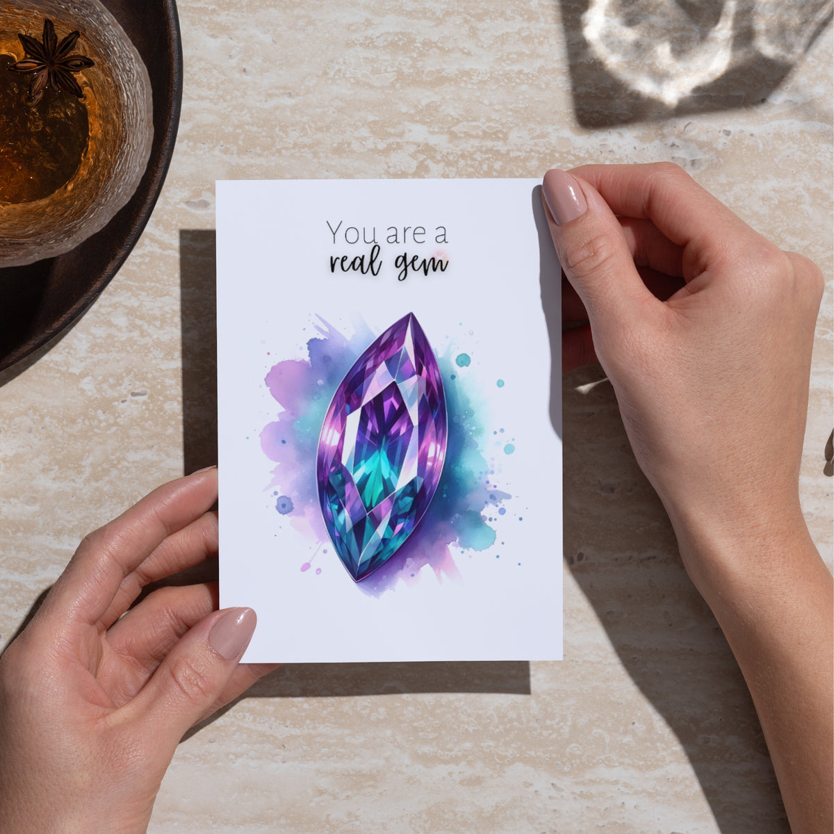You are a real Gem | Watercolor Marquise Alexandrite Greeting Card