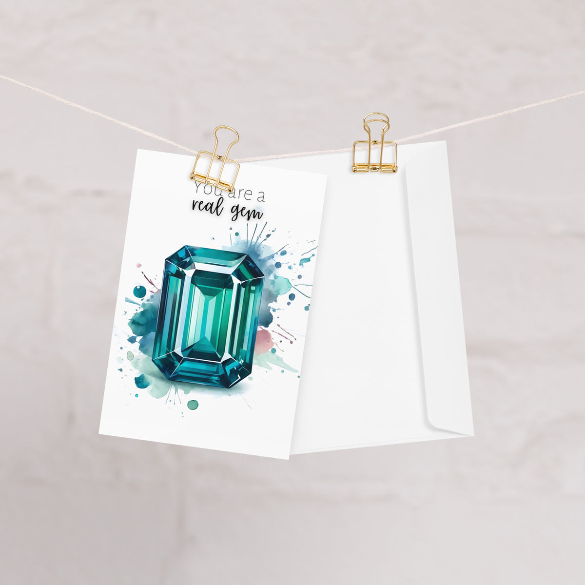 You are a real gem | Watercolor Emerald Shape Teal Sapphire Greeting Card