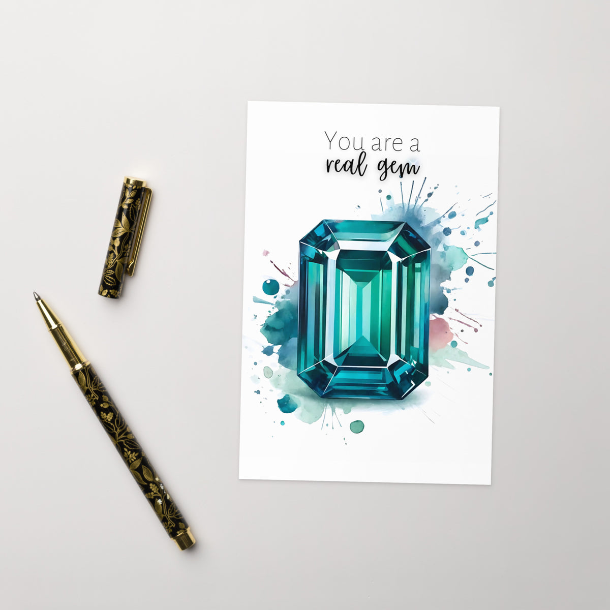 You are a real gem | Watercolor Emerald Shape Teal Sapphire Greeting Card