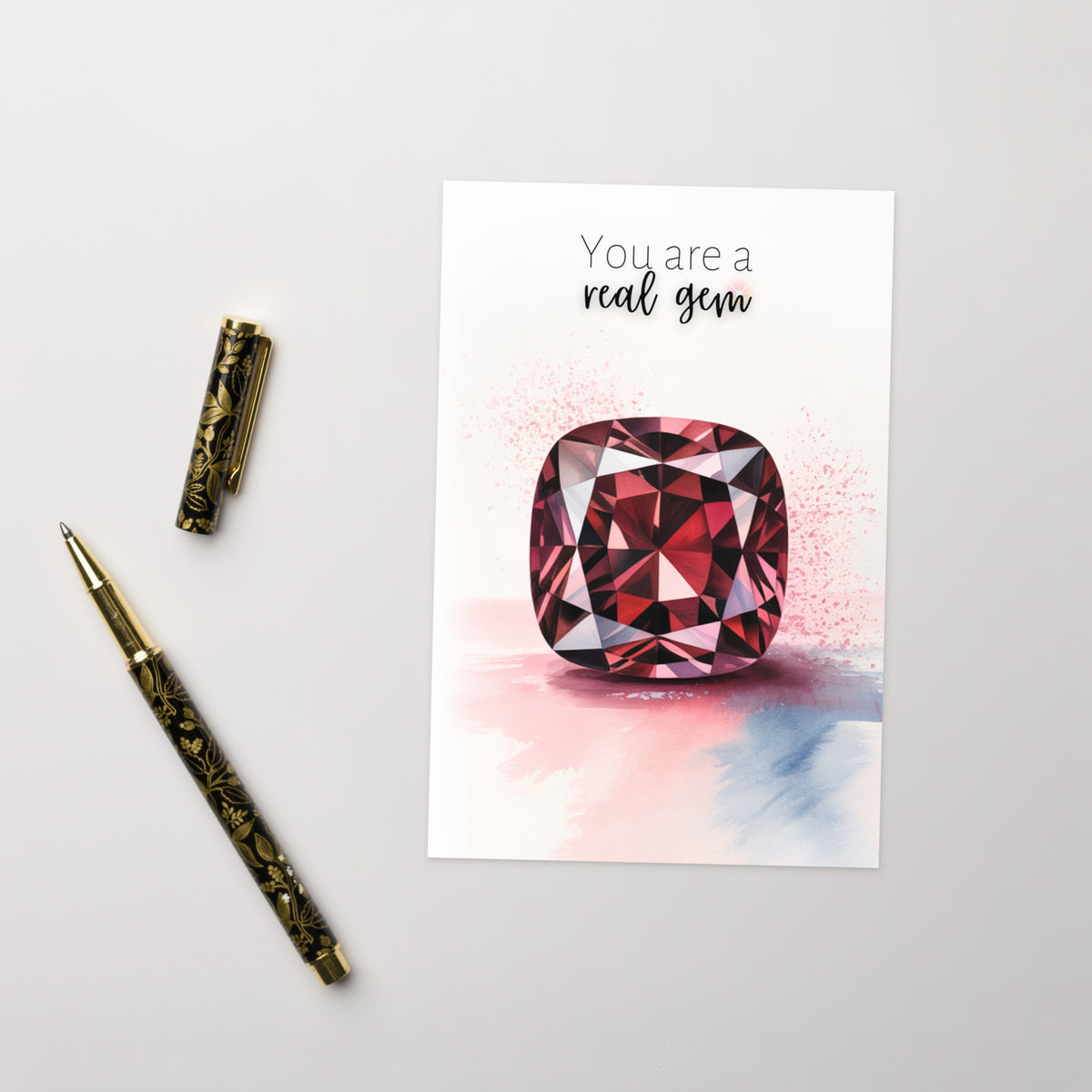 You are a real Gem | Watercolor Cushion Garnet Greeting Card