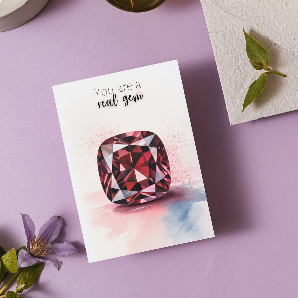 You are a real Gem | Watercolor Cushion Garnet Greeting Card