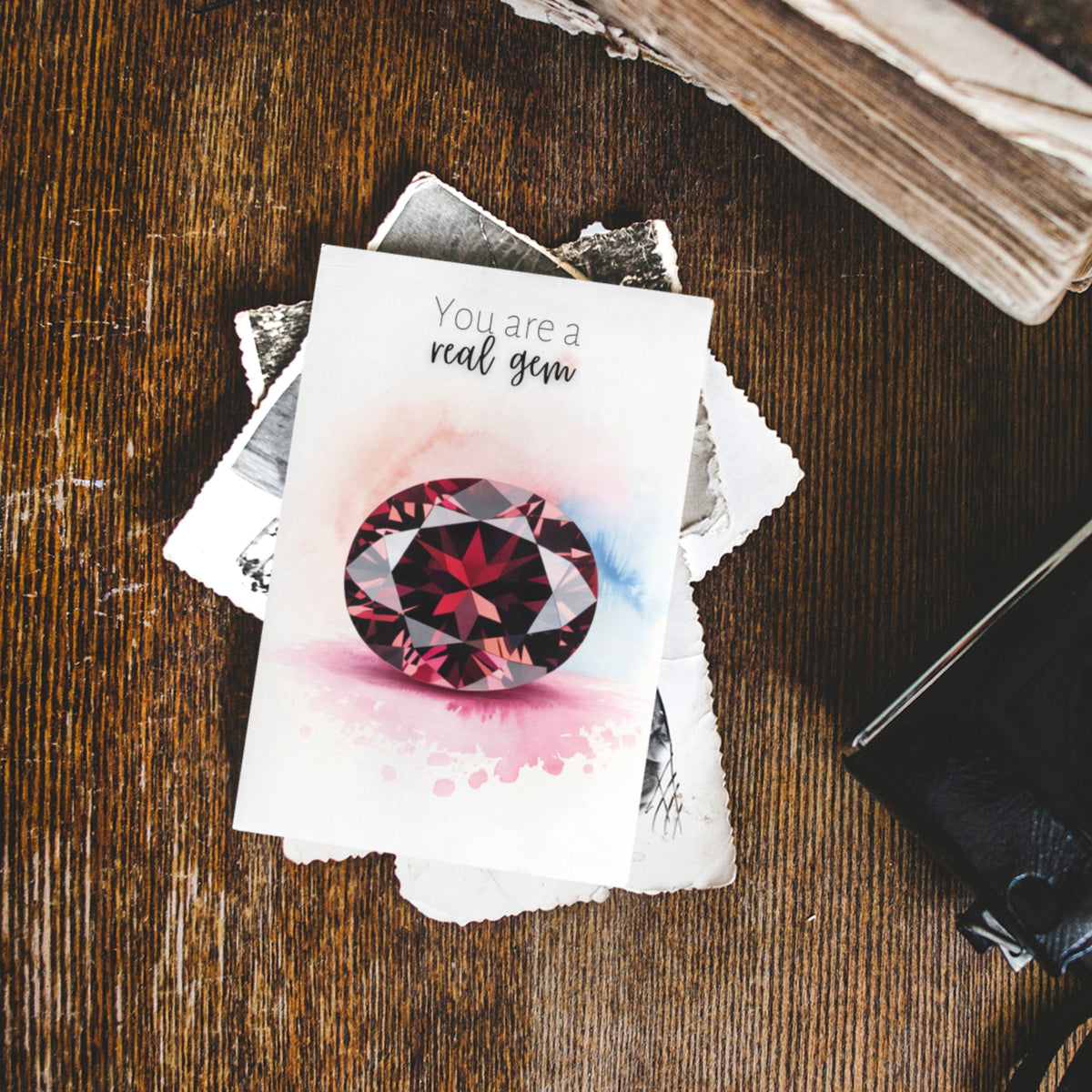 You are a real Gem | Watercolor Oval Garnet Greeting Card