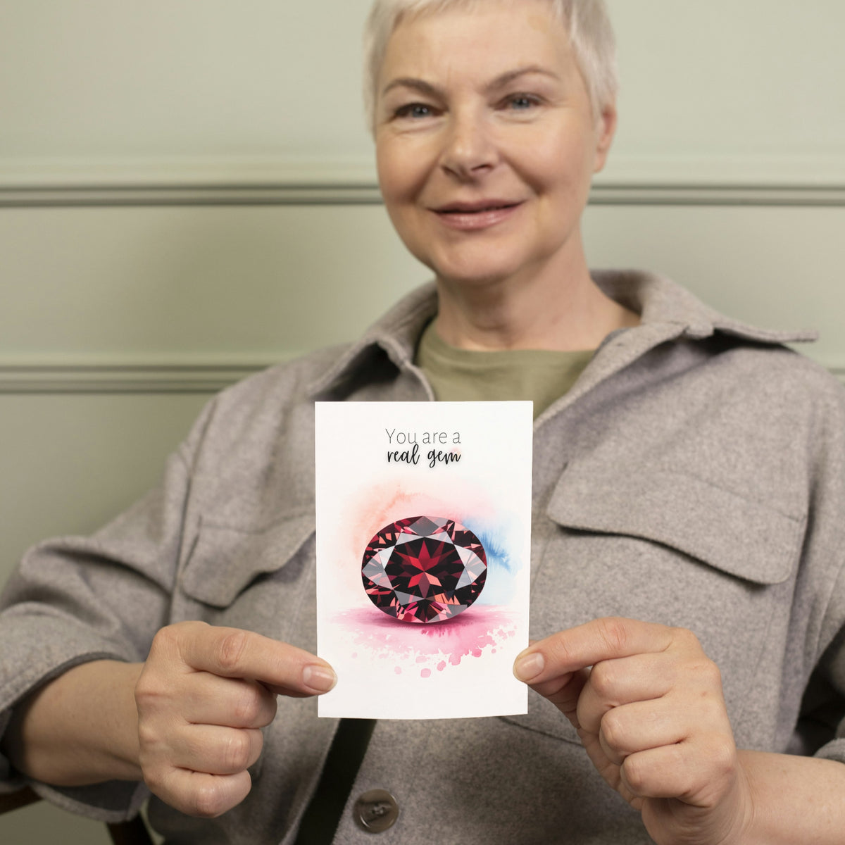 You are a real Gem | Watercolor Oval Garnet Greeting Card