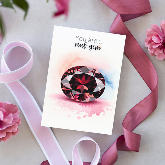 You are a real Gem | Watercolor Oval Garnet Greeting Card