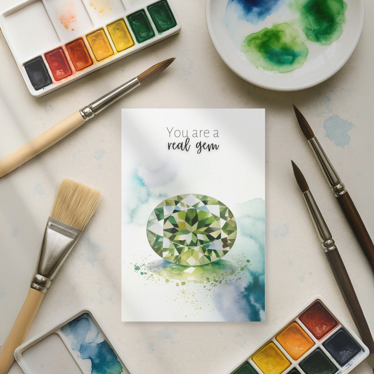 You are a real gem | Watercolor Oval Peridot Greeting Card