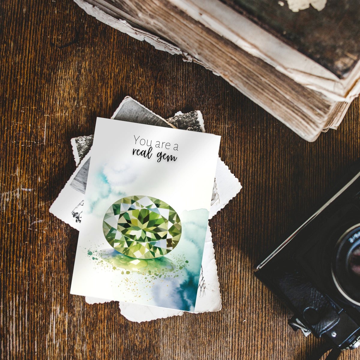 You are a real gem | Watercolor Oval Peridot Greeting Card