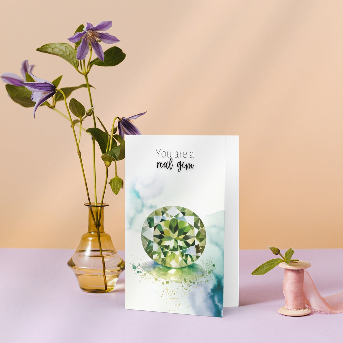 You are a real gem | Watercolor Oval Peridot Greeting Card