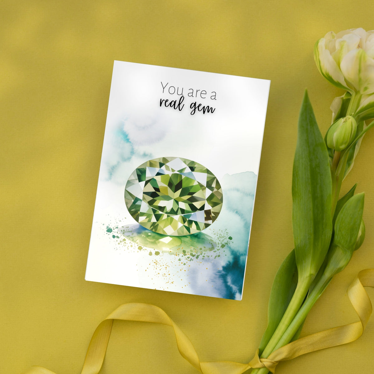 You are a real gem | Watercolor Oval Peridot Greeting Card