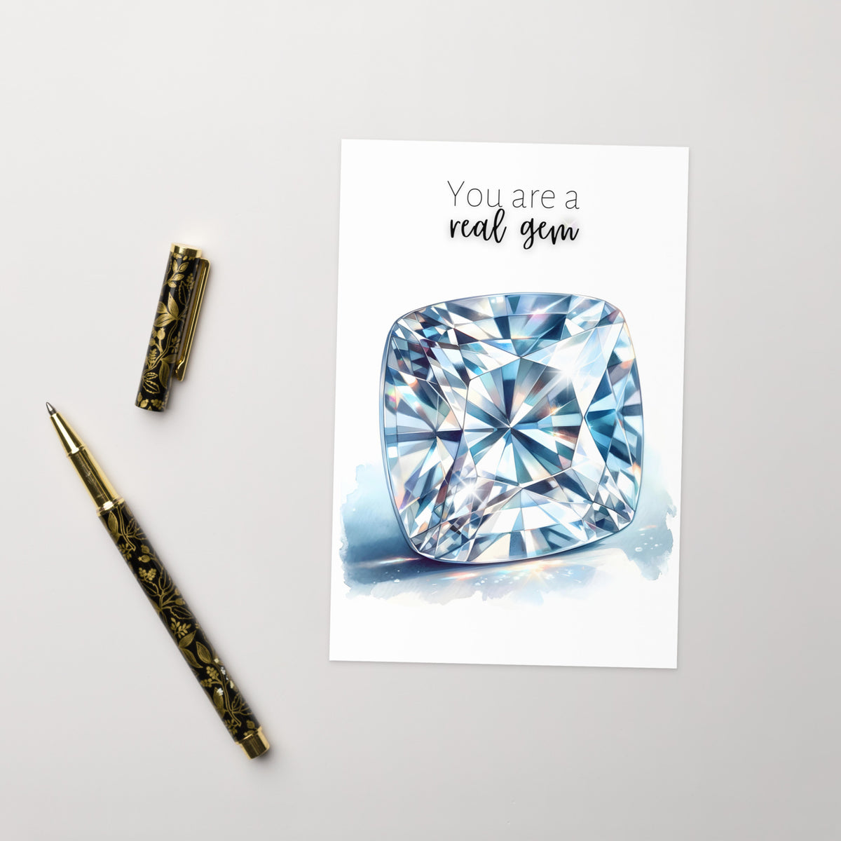 You are a real Gem | Watercolor Cushion Cut Moissanite Folded Card