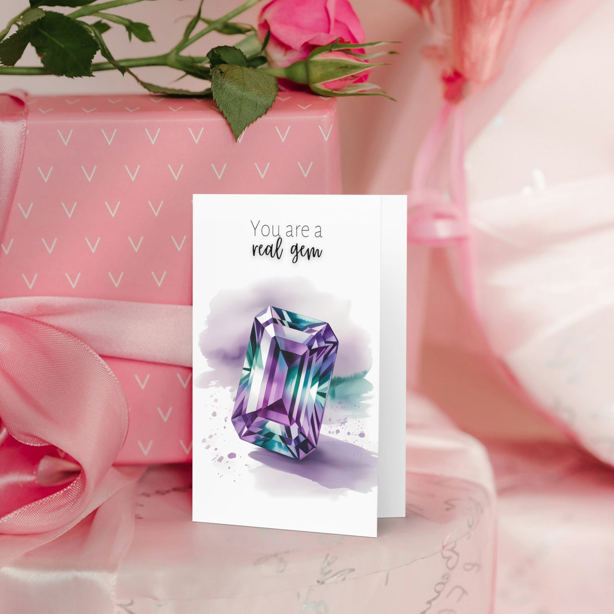 You are a real Gem | Watercolor Emerald Cut Alexandrite Greeting Card