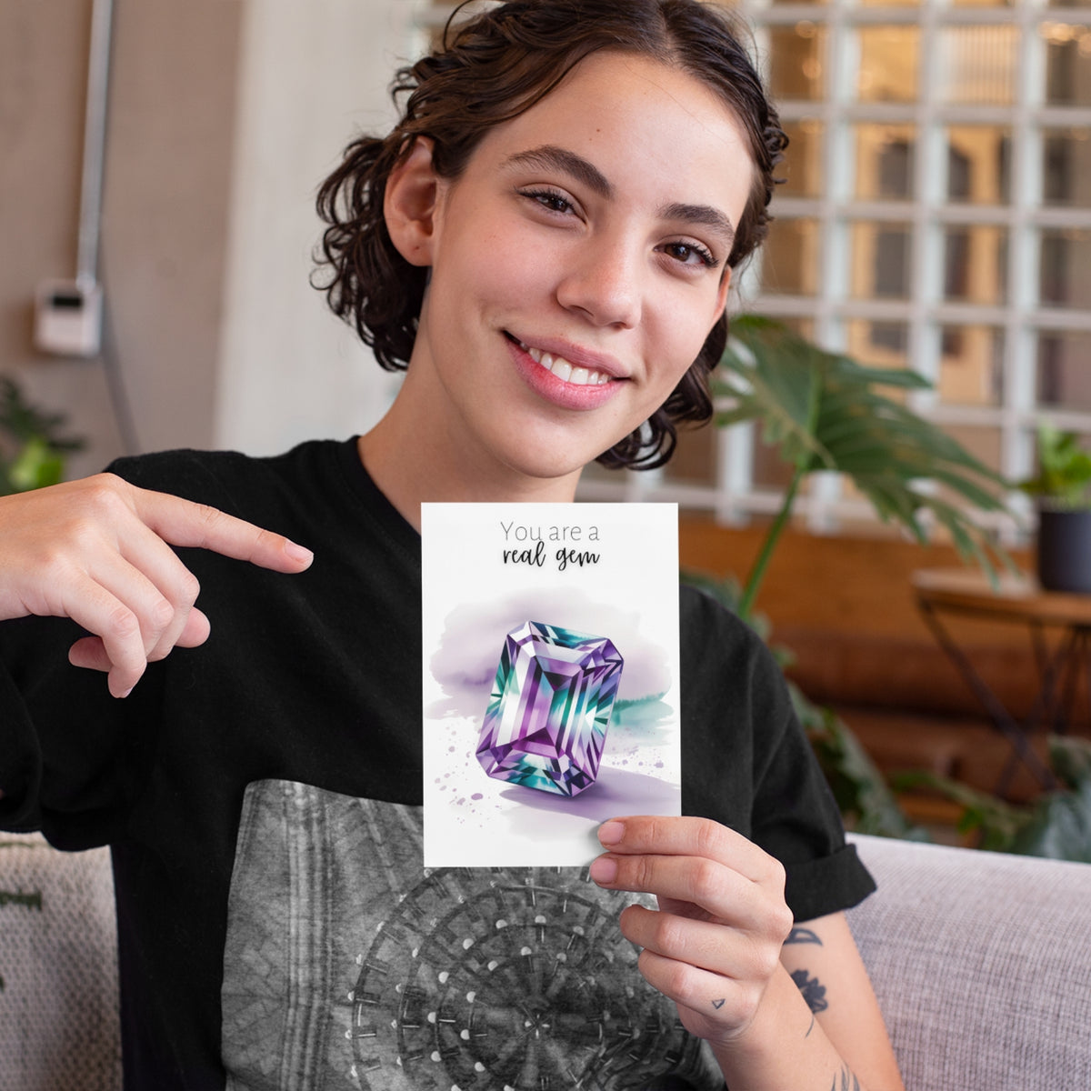 You are a real Gem | Watercolor Emerald Cut Alexandrite Greeting Card