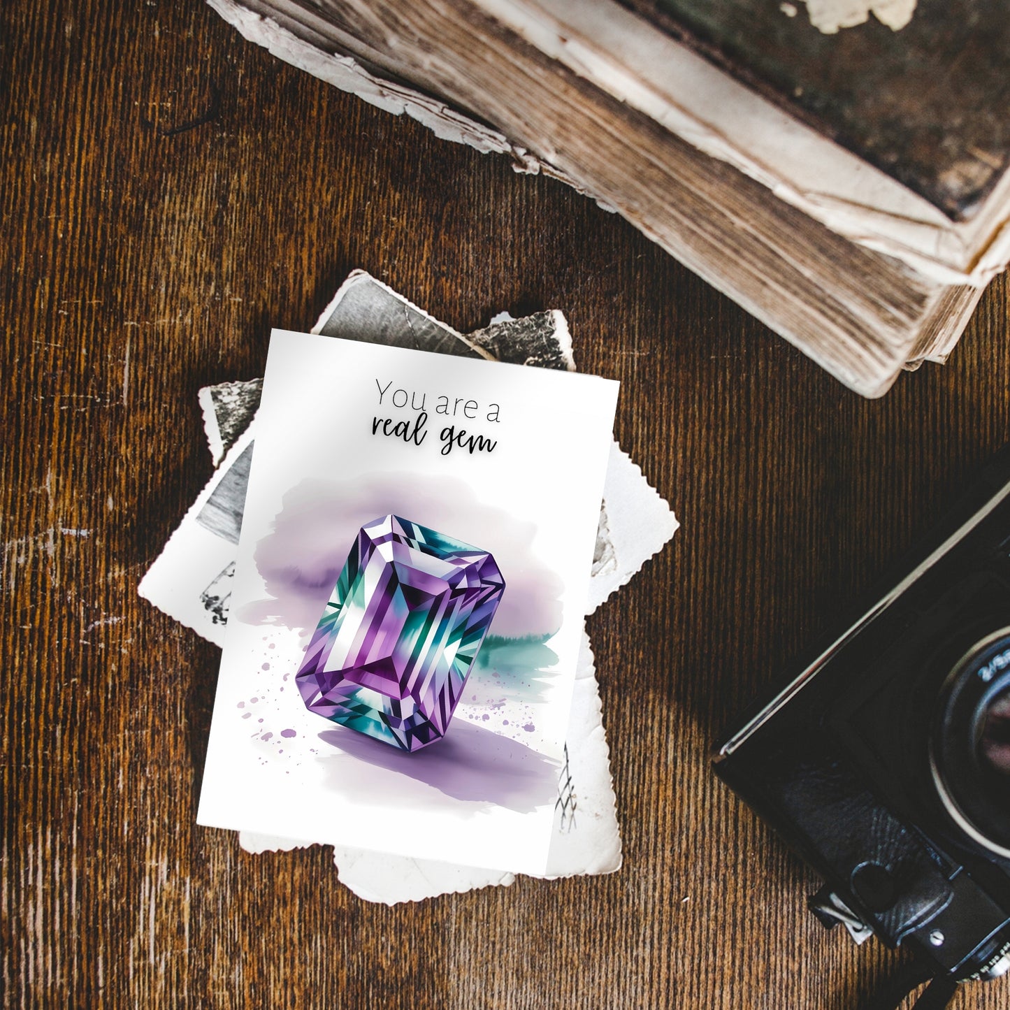 You are a real Gem | Watercolor Emerald Cut Alexandrite Greeting Card