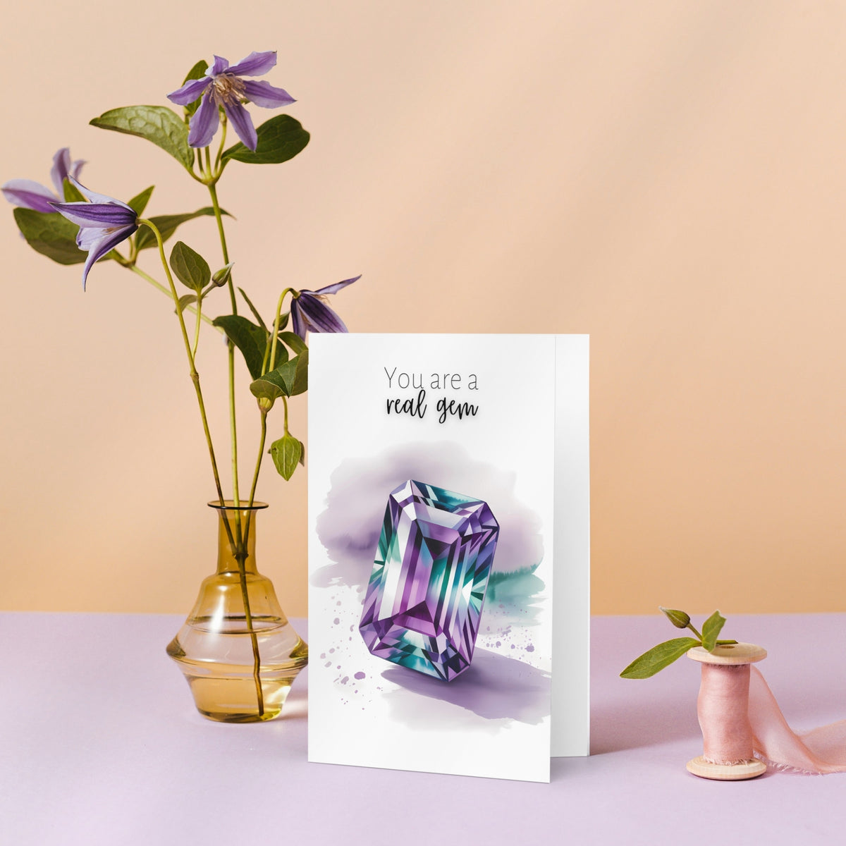 You are a real Gem | Watercolor Emerald Cut Alexandrite Greeting Card